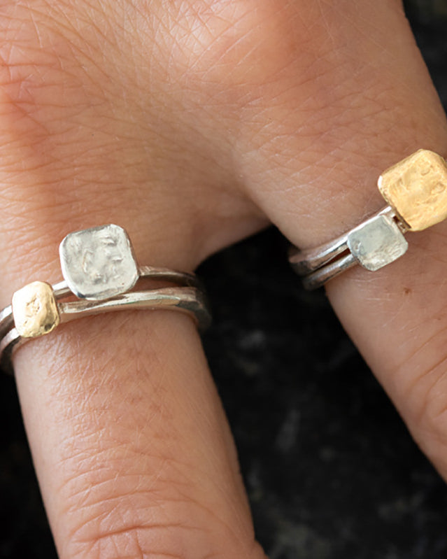 Bague Square Petit Modèle Argent 925 & Or 585/1000