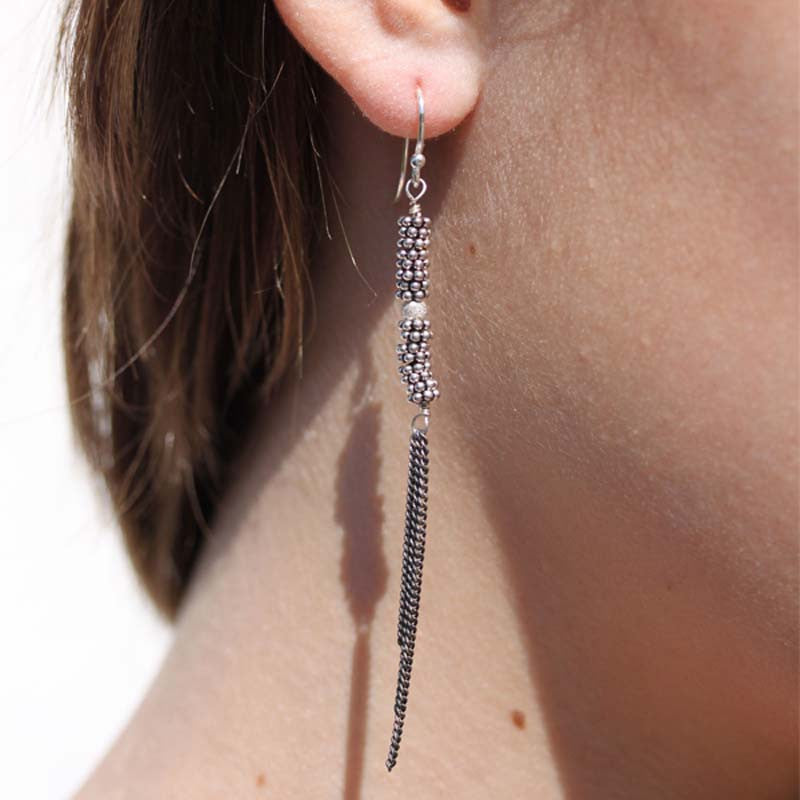 Boucles d'Oreilles Bhoutan 1 Sphère Argent 925 Oxydé