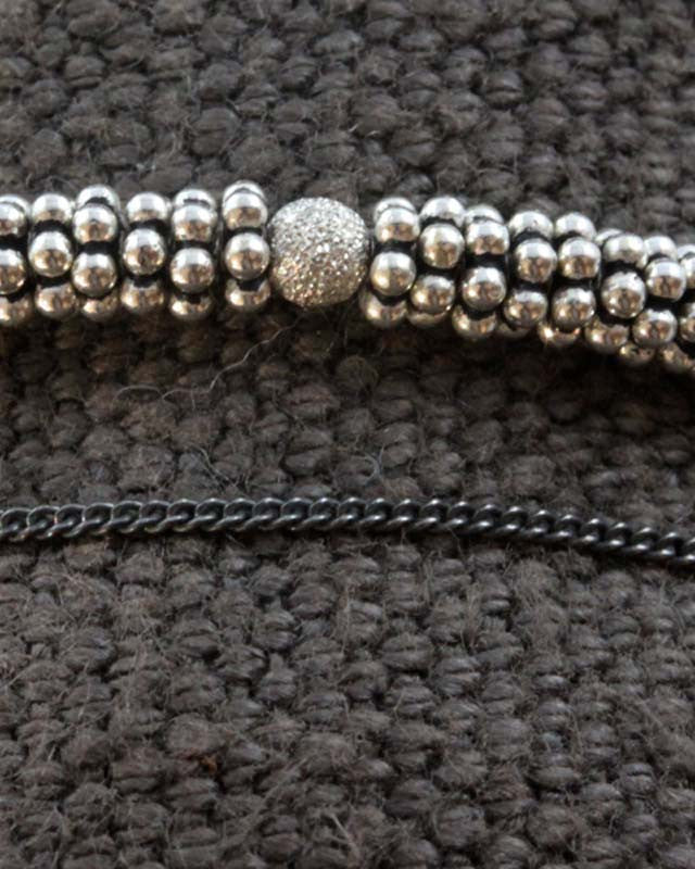 Bracelet Double Bhoutan 1 Sphère Argent 925 Oxydé