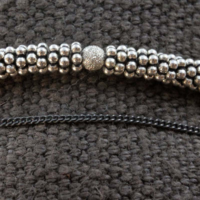 Bracelet Double Bhoutan 1 Sphère Argent 925 Oxydé