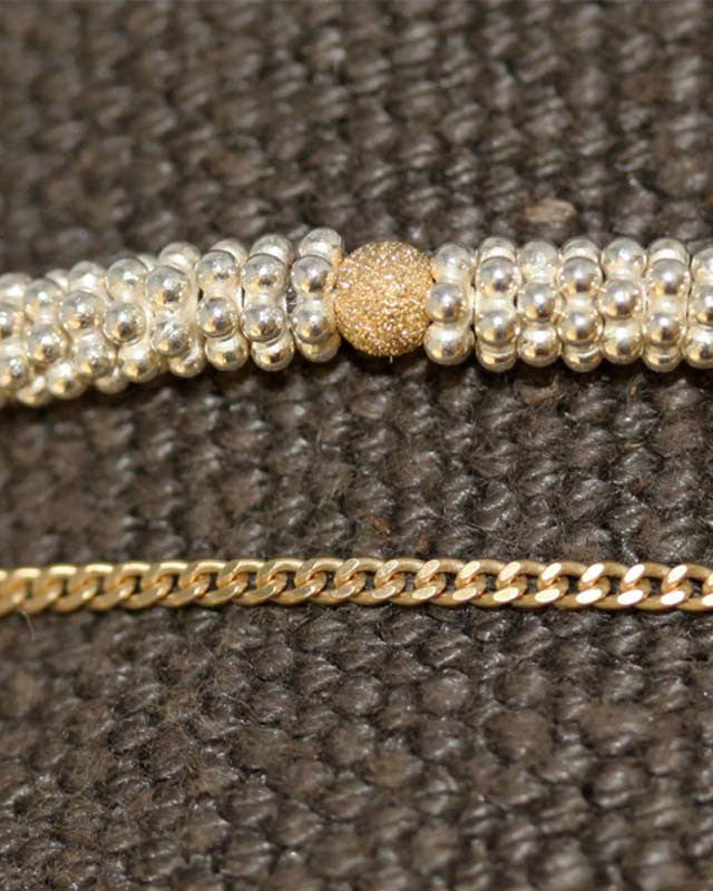 Bracelet Double Bhoutan Vermeil & Argent 1 Sphère Or 18 carats