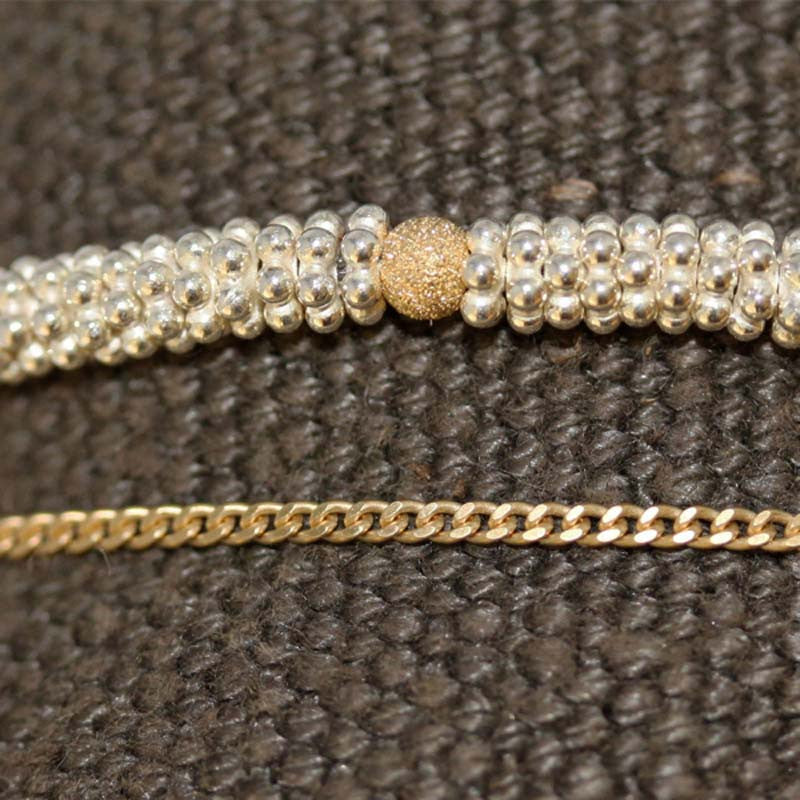 Bracelet Double Bhoutan Vermeil & Argent 1 Sphère Or 18 carats