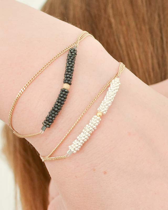 Bracelet Double Bhoutan Vermeil & Argent 1 Sphère Or 18 carats