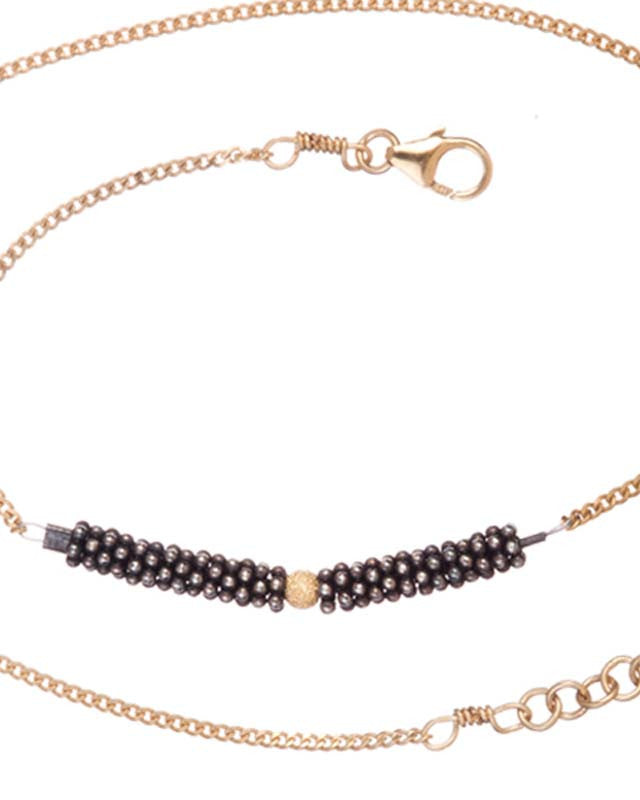 Bracelet Double Bhoutan Vermeil & Argent Oxydé 1 Sphère Or 18 carats