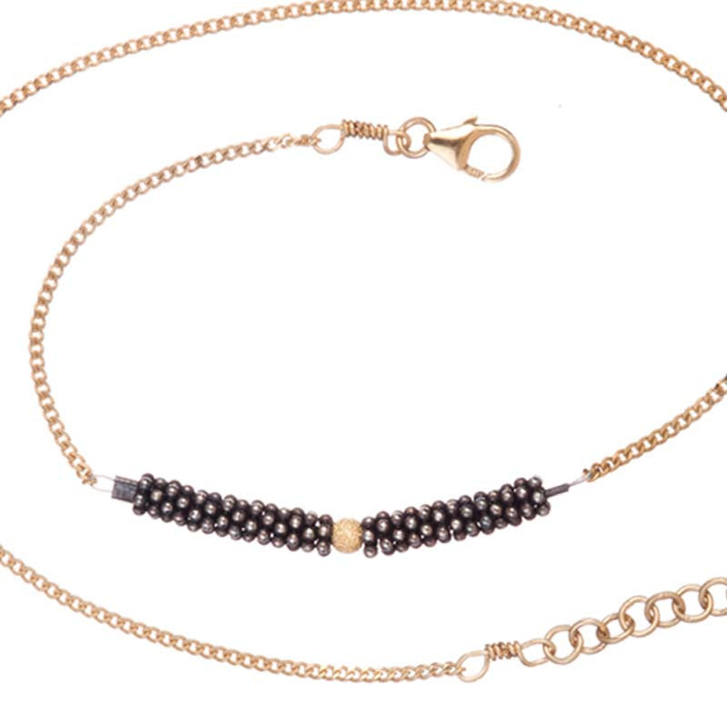 Bracelet Double Bhoutan Vermeil & Argent Oxydé 1 Sphère Or 18 carats