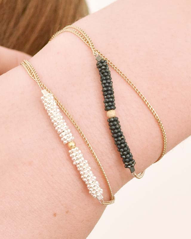 Bracelet Double Bhoutan Vermeil & Argent Oxydé 1 Sphère Or 18 carats