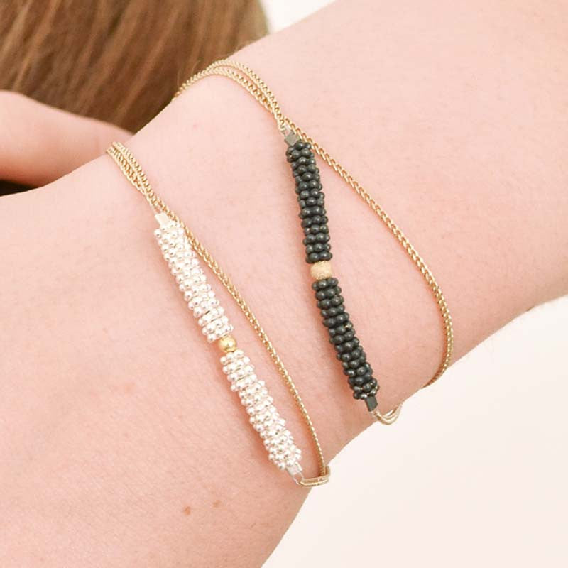 Bracelet Double Bhoutan Vermeil & Argent Oxydé 1 Sphère Or 18 carats