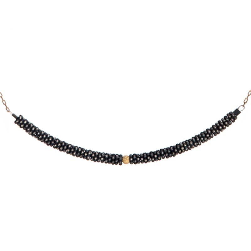 Collier Bhoutan Vermeil & Argent 925 Oxydé 1 Sphère Or 18 Carats