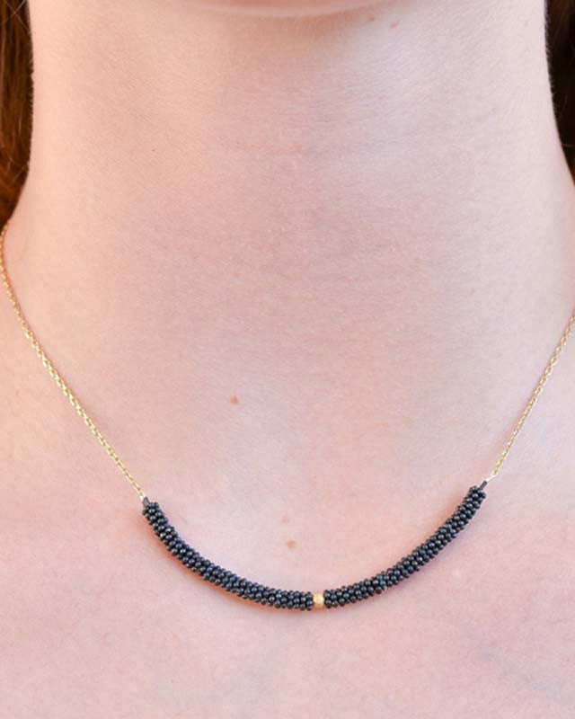 Collier Bhoutan Vermeil & Argent 925 Oxydé 1 Sphère Or 18 Carats