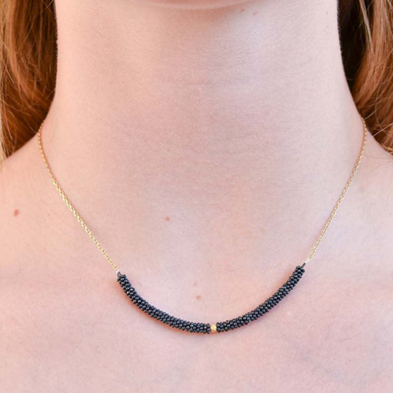 Collier Bhoutan Vermeil & Argent 925 Oxydé 1 Sphère Or 18 Carats