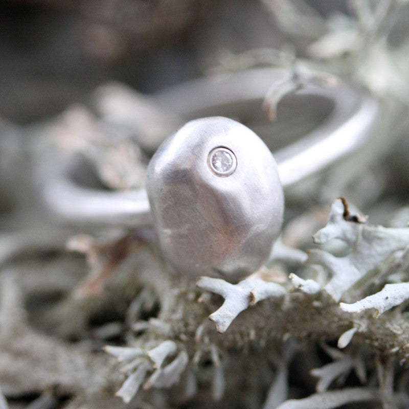 Bague Caillou 1 Diamant Mat Argent 925 Grand Modèle