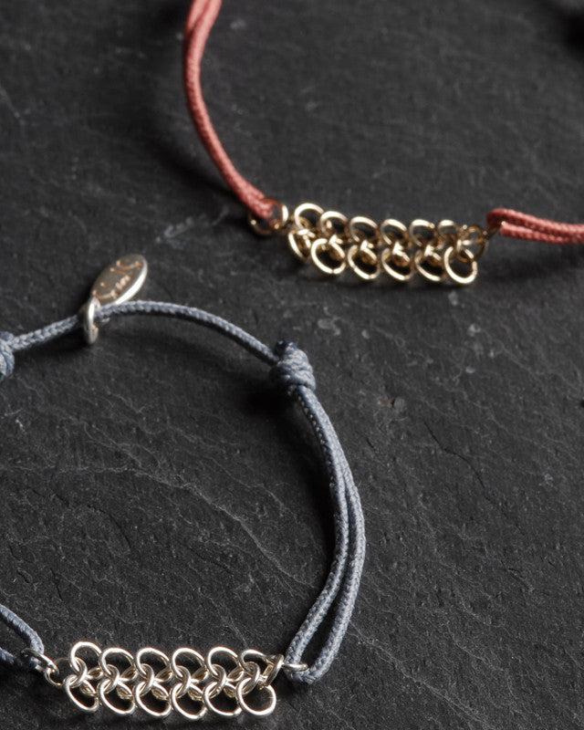 Bracelet Cotte de Mailles Enfant Argent 925 & Coton Bleu Fumé