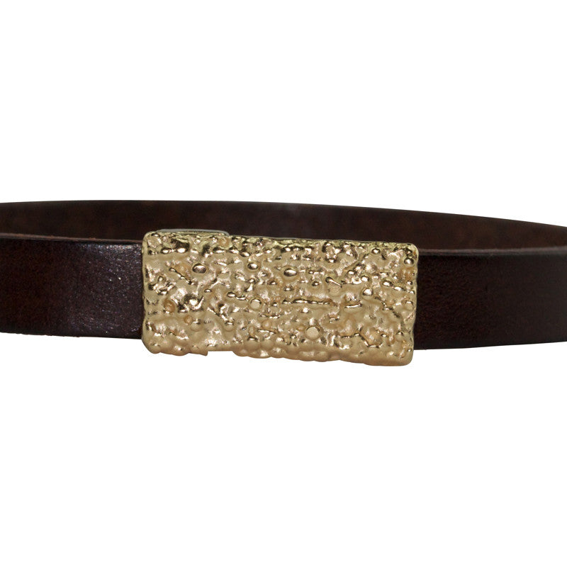 Bracelet Lichen Cuir Brun & Argent Doré à l'Or Fin