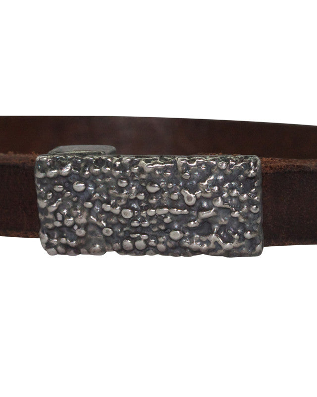 Bracelet Lichen Cuir Brun & Argent Oxydé