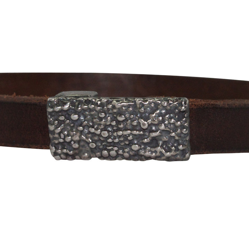 Bracelet Lichen Cuir Brun & Argent Oxydé