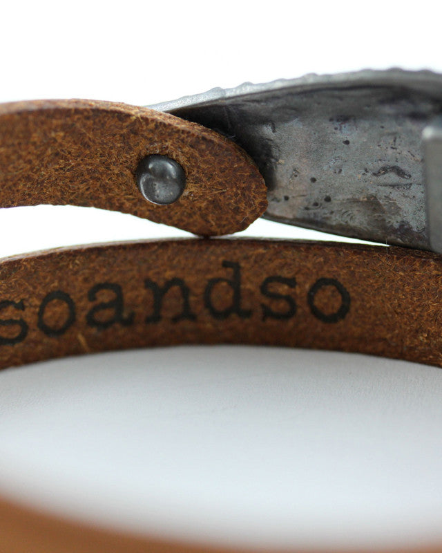 Bracelet Double Cuir Tabac Oursin Argent 925 Oxydé