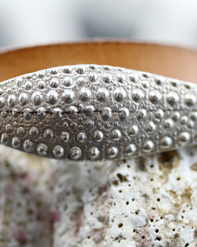 Bracelet Double Cuir Tabac Oursin Argent 925