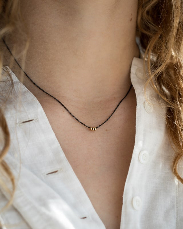 Collier Dune Argent Oxydé & Or 18K