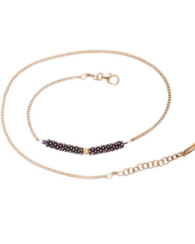 Bracelet Double Bhoutan Vermeil & Argent Oxydé 1 Sphère Or 18 carats