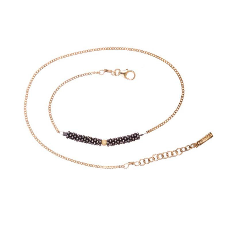 Bracelet Double Bhoutan Vermeil & Argent Oxydé 1 Sphère Or 18 carats