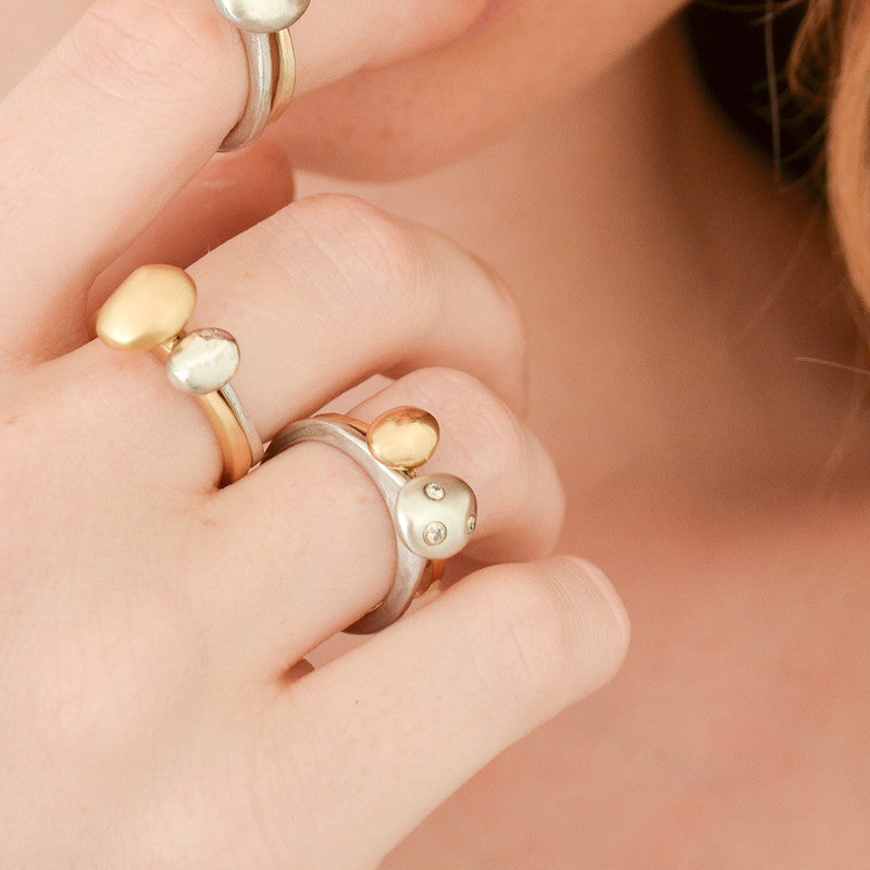 Bague Caillou Petit Modèle Vermeil Or Clair